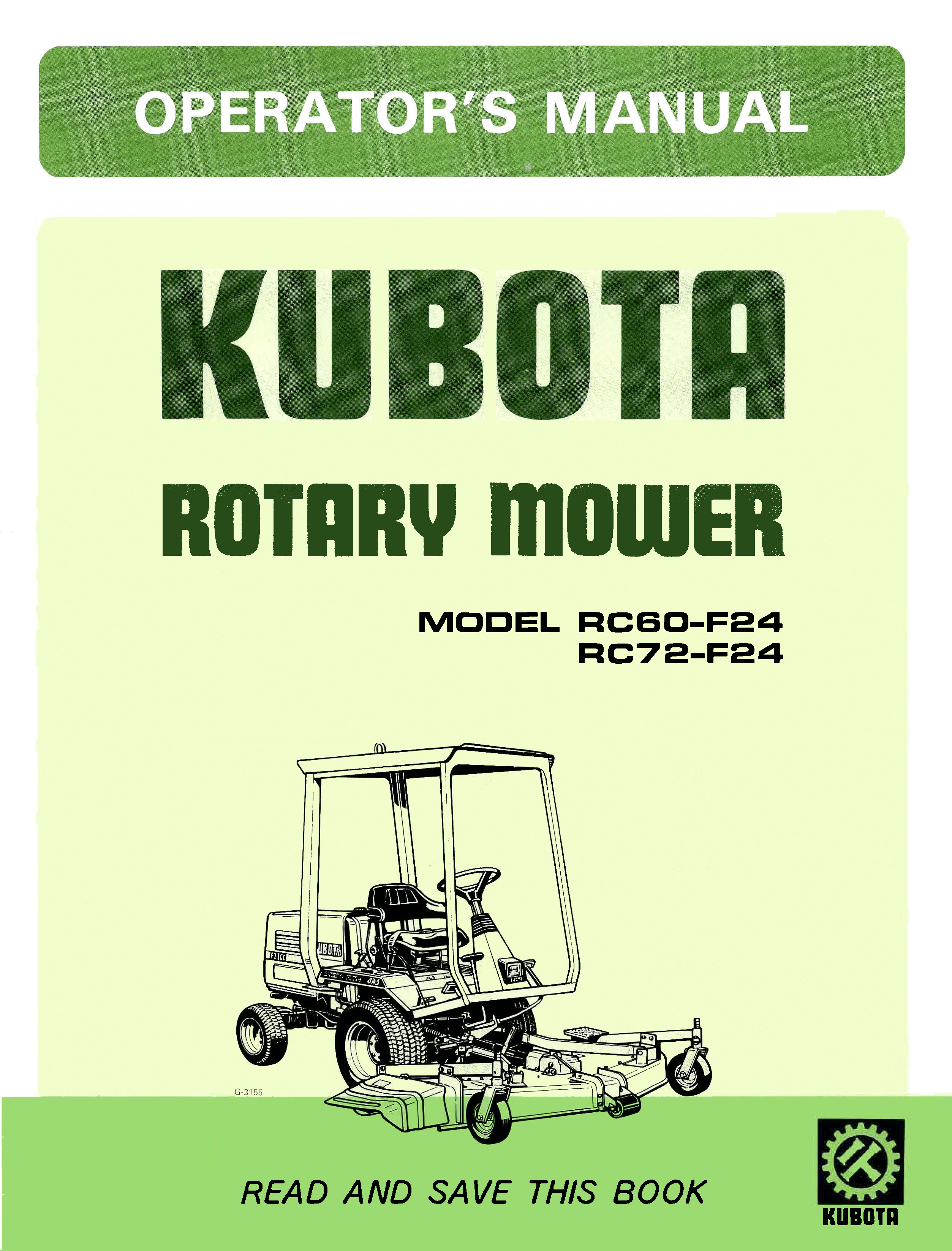 Kubota Rotary Mower Model RC60-F24 and RC72-F24 Operator's