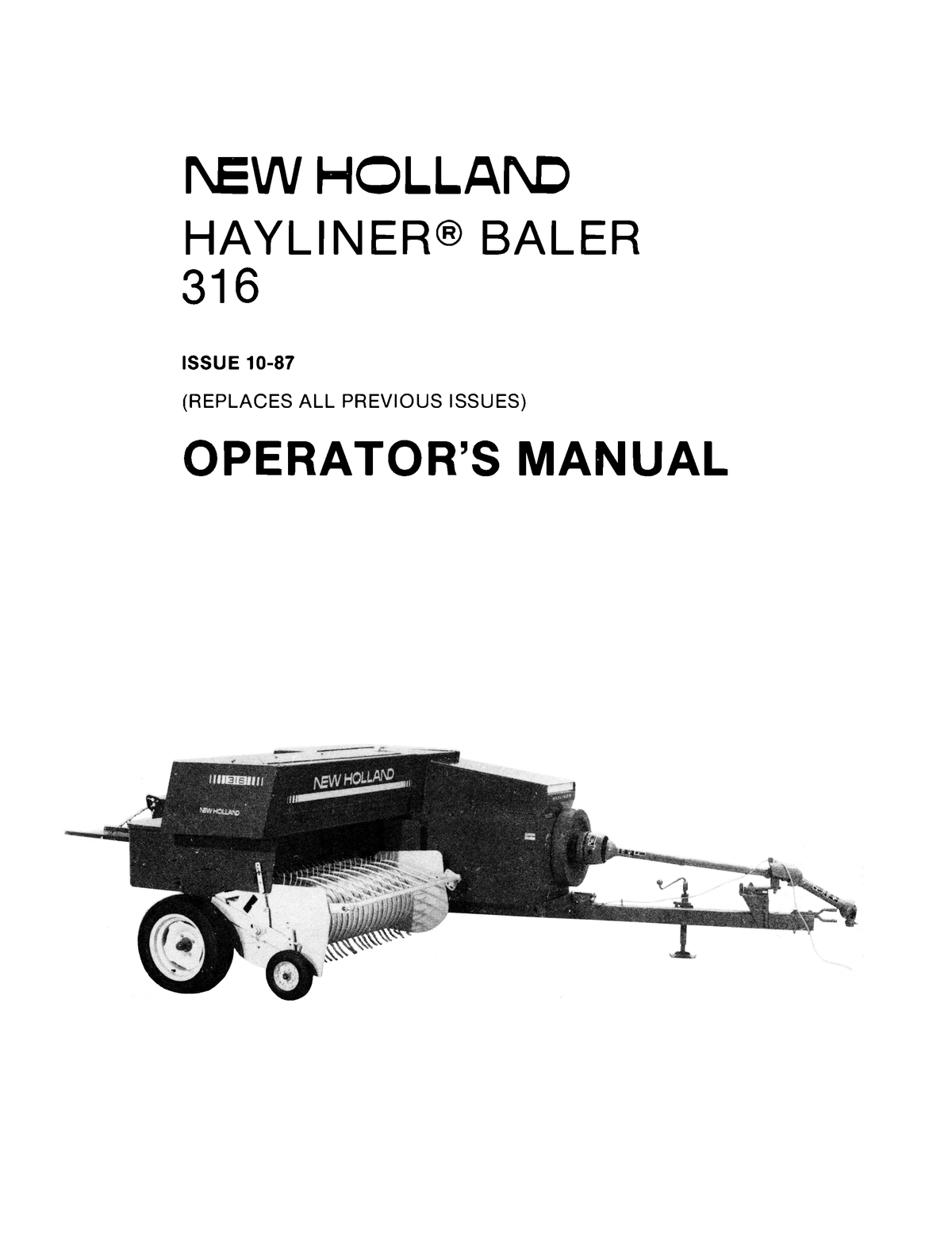 New Holland Hayliner 316 Baler Operator's Manual