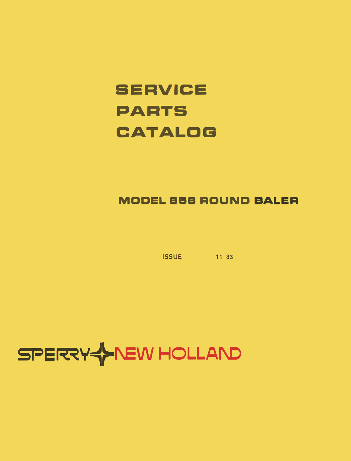 New Holland 858 Round Baler Service - Parts Catalog