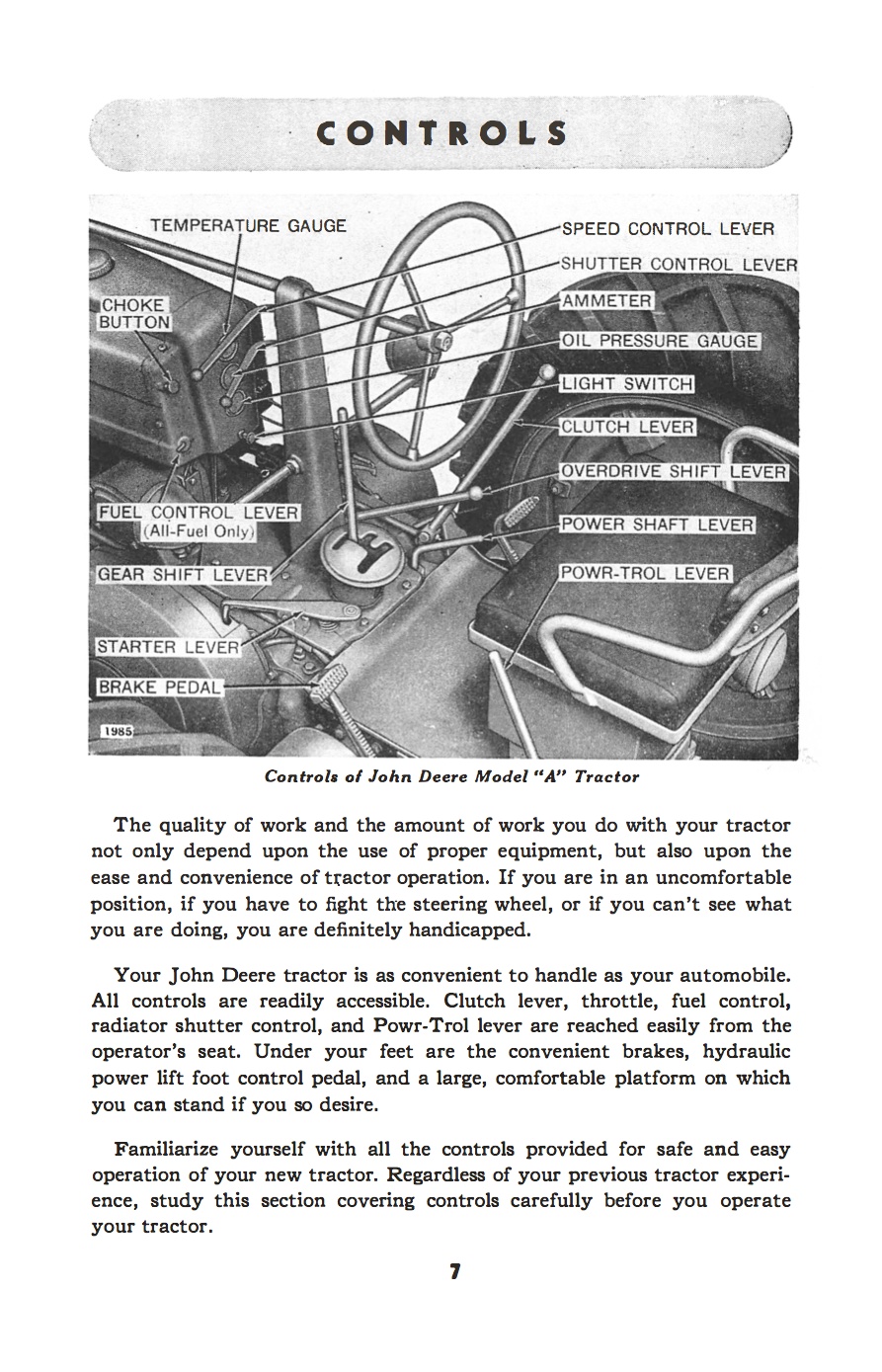 John Deere Model A Series Tractors Operator’s Manual Download