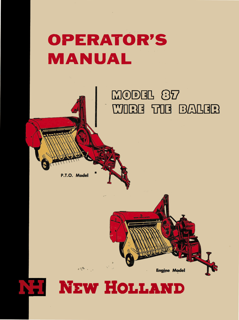 New Holland 87 Wire Tie Baler Operator's Manual