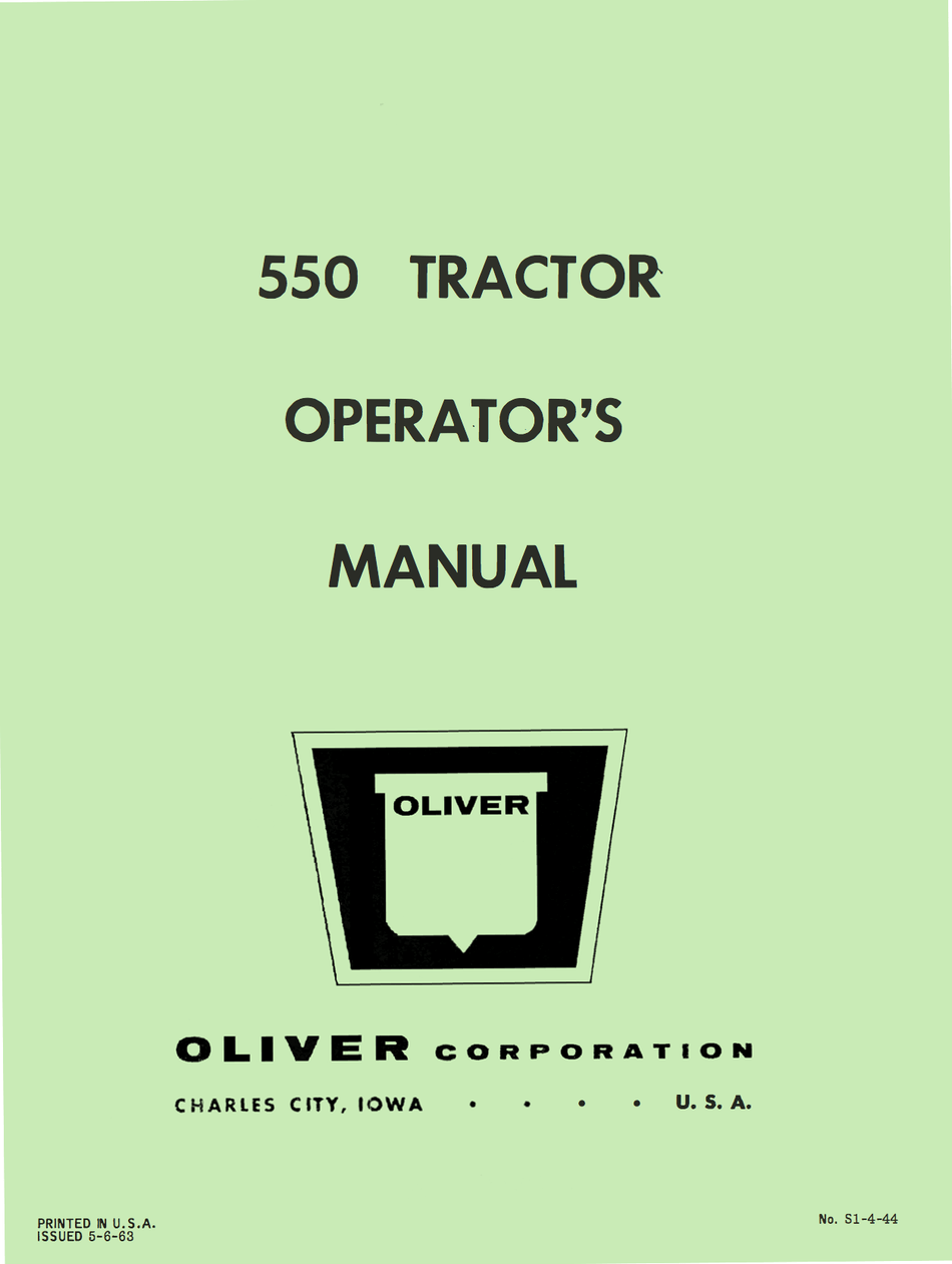 Oliver 550 Tractor Operator's Manual