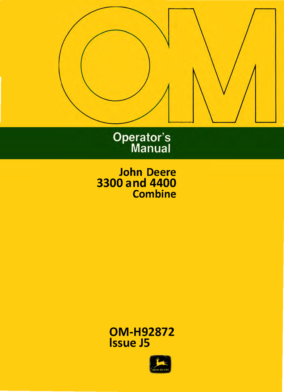 John Deere 3300 and 4400 Combine Operator's Manual
