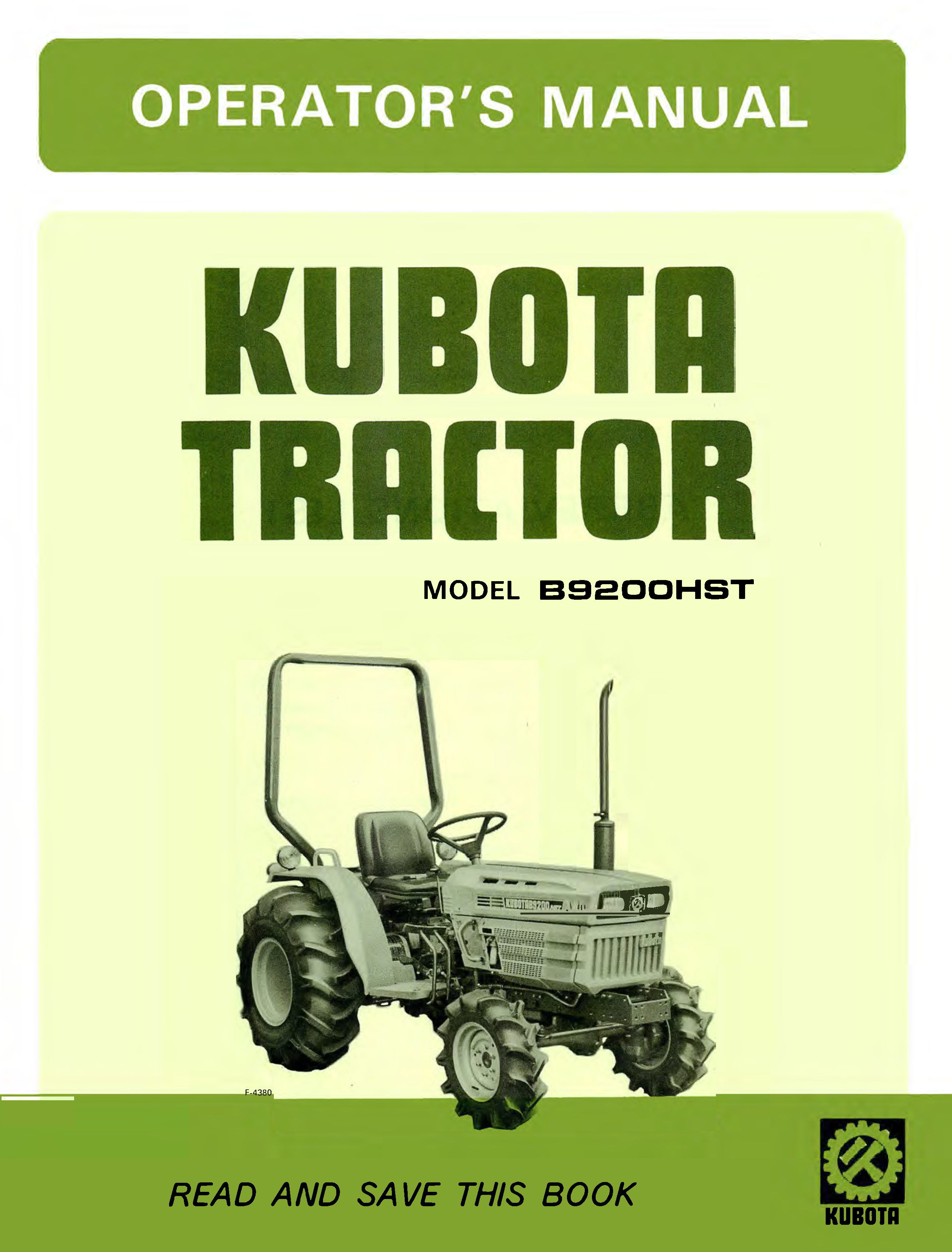 Kubota Tractor B9200HST Operator's Manual – Ag Manuals, LLC - A ...