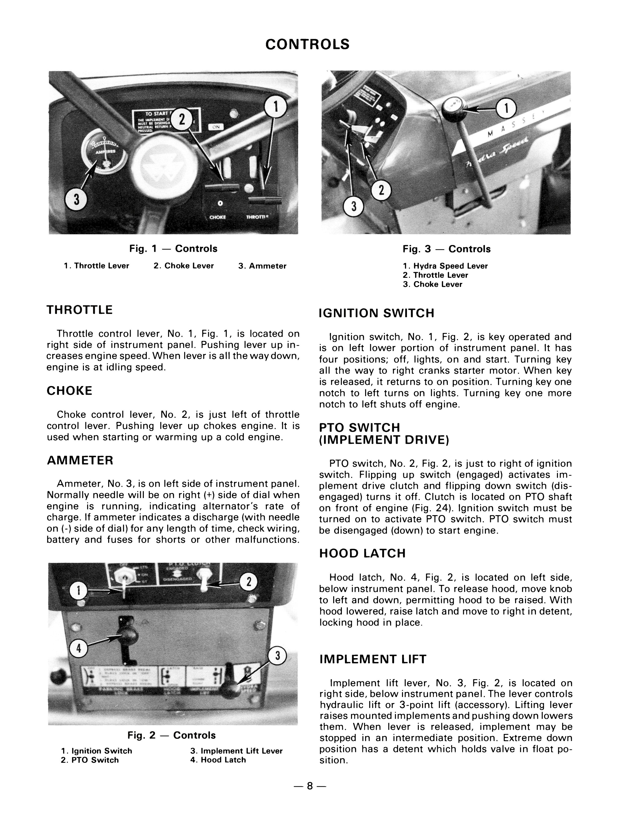 Technical diagram of controls for mf14 and mf 16 tractor equipment with labeled parts and text.