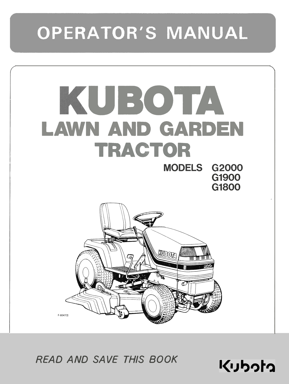 Kubota G2000, G1900, G1800 Lawn Tractor Operator's Manual