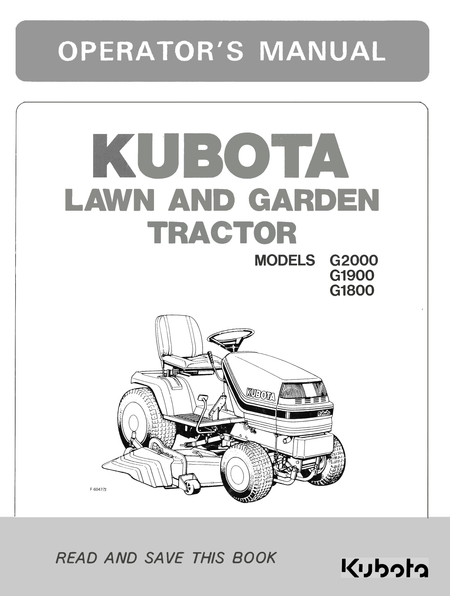 Kubota G2000, G1900, G1800 Lawn Tractor Operator's Manual