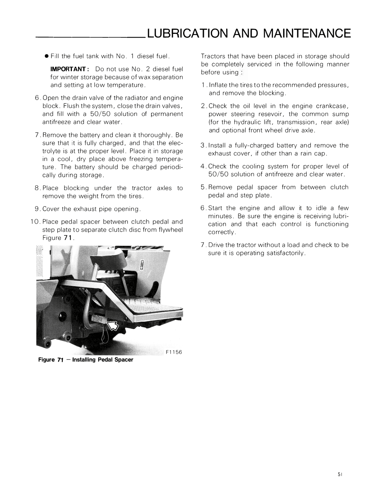 Page from a Ford 1520 Tractor manual detailing lubrication and maintenance of tractors, with text and an illustration of a tractor.