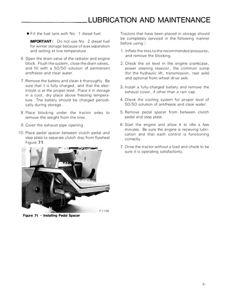 Page from a Ford 1520 Tractor manual detailing lubrication and maintenance of tractors, with text and an illustration of a tractor.