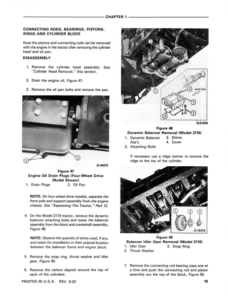 Ford 1910 2110 service manual technical service manual showing disassembly instructions and labeled diagrams for a four-wheel drive model shifter, with text, numbered steps, and two labeled figures on a white page.