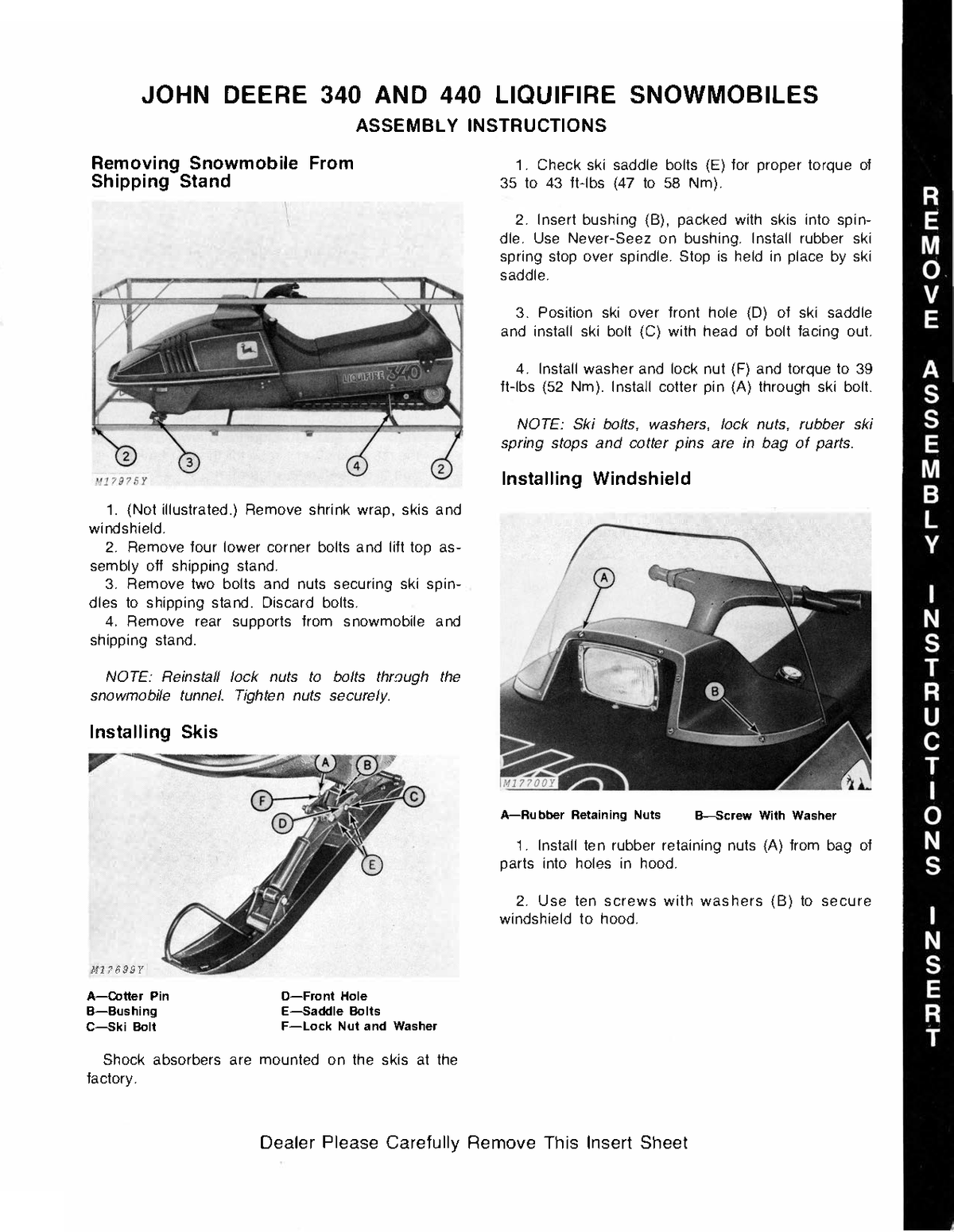 John Deere 340 and 440 liquifire snowmobile assembly instructions.