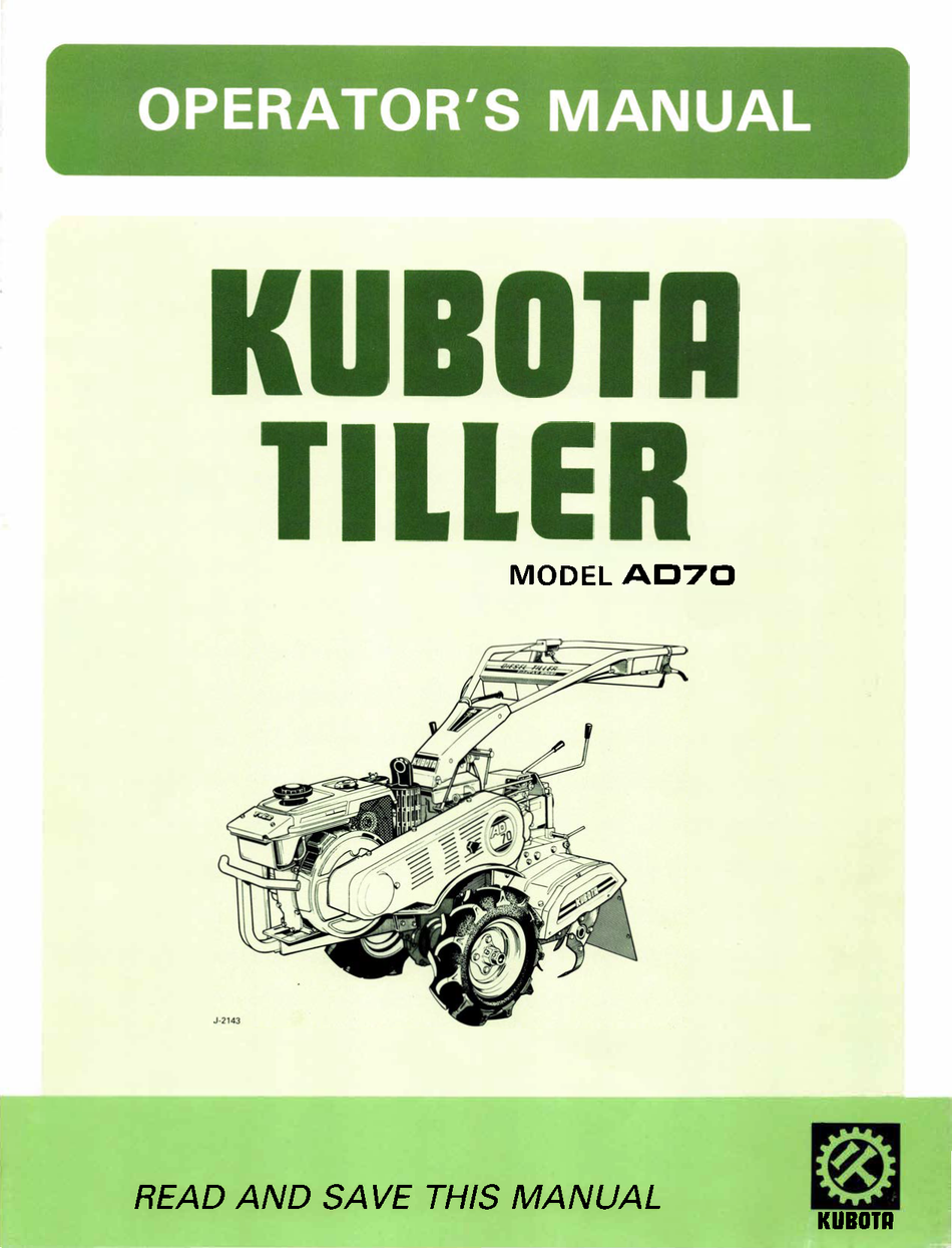 Kubota AD70 Tiller Operator's Manual PDF Download