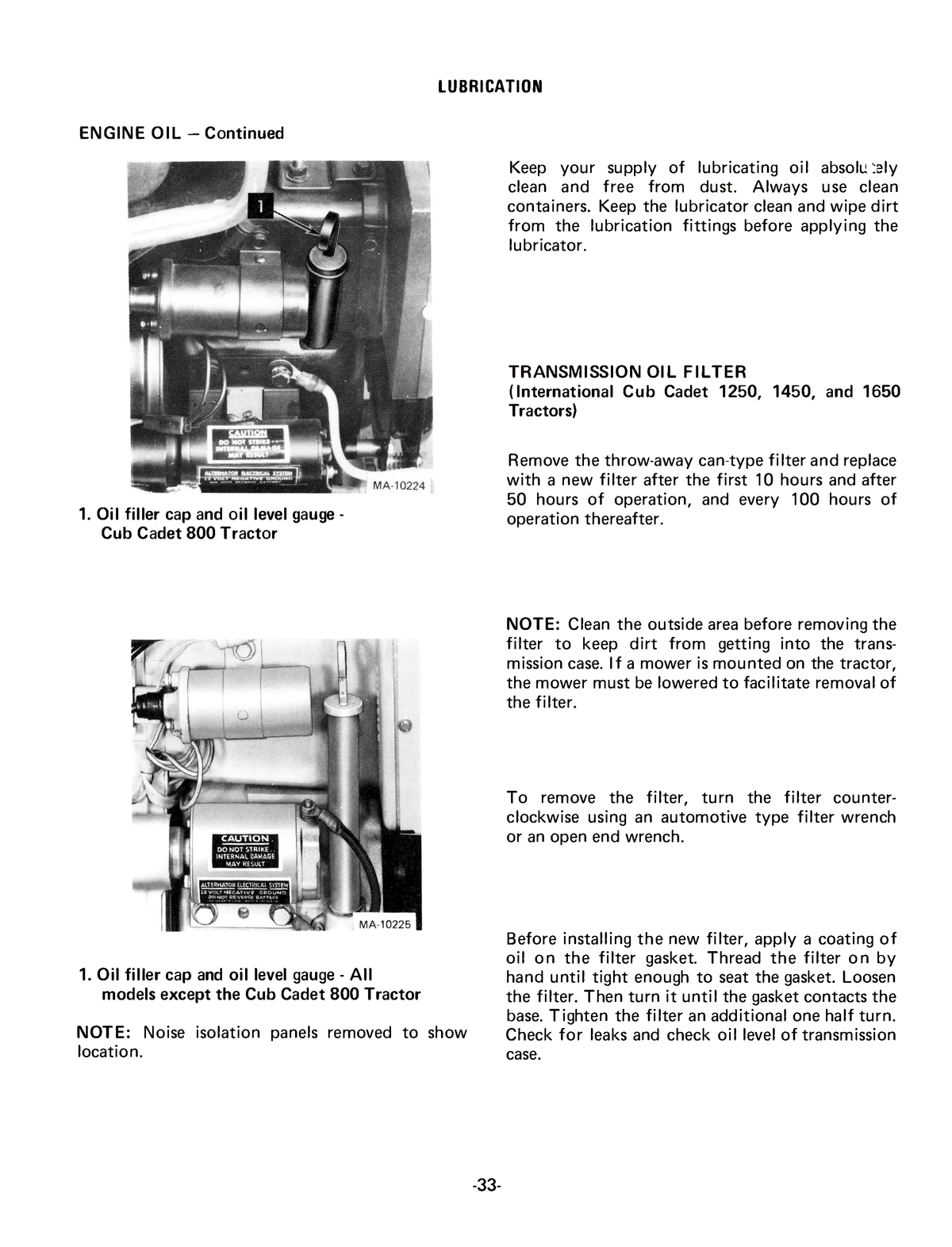 International Cub Cadet 800, 1000, 1200, 1250, 1450, 1650 Tractor & Mowers Operator's Manual
