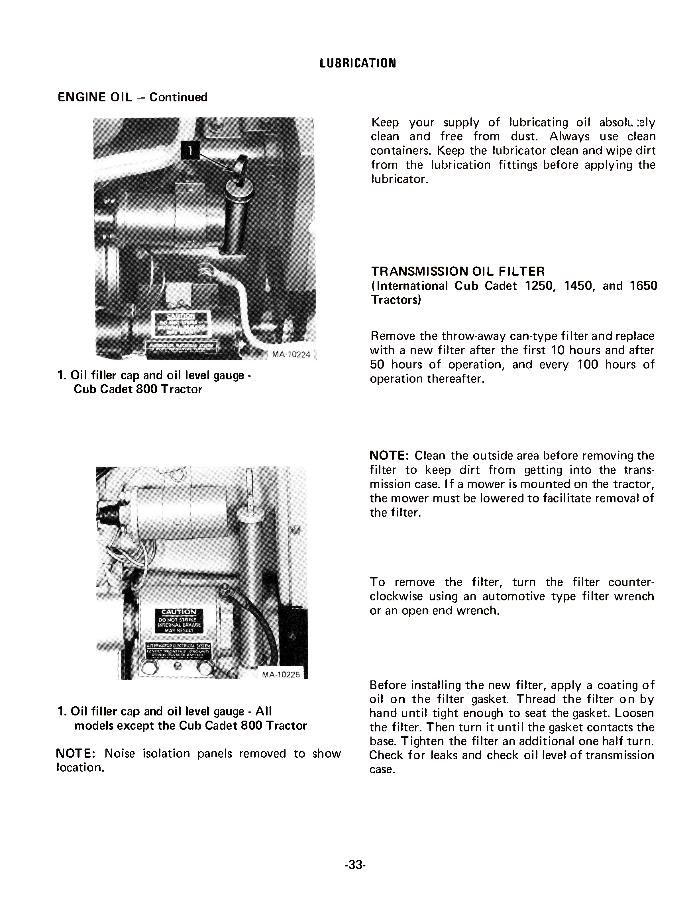 International Cub Cadet 800, 1000, 1200, 1250, 1450, 1650 Tractor & Mowers Operator's Manual