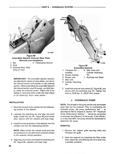 Technical diagram of an extendable dipstick with labeled parts and installation instructions of a Ford 555A, 555B & 655A Tractor-Loader-Backhoe Service Repair Manual