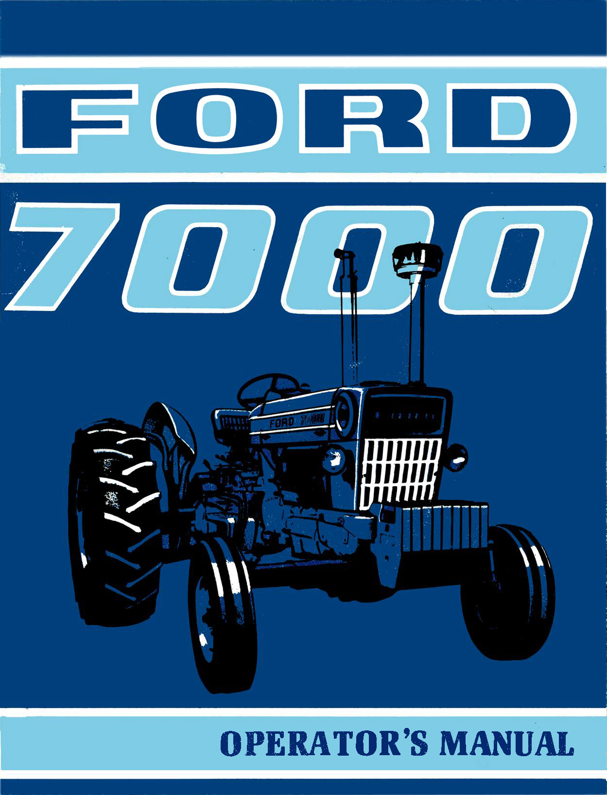 Cover of Ford 7000 tractor operator's manual with a blue background and tractor illustration.
