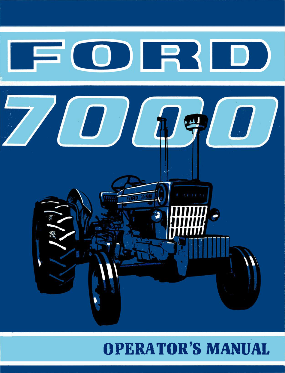 Cover of Ford 7000 tractor operator's manual with a blue background and tractor illustration.