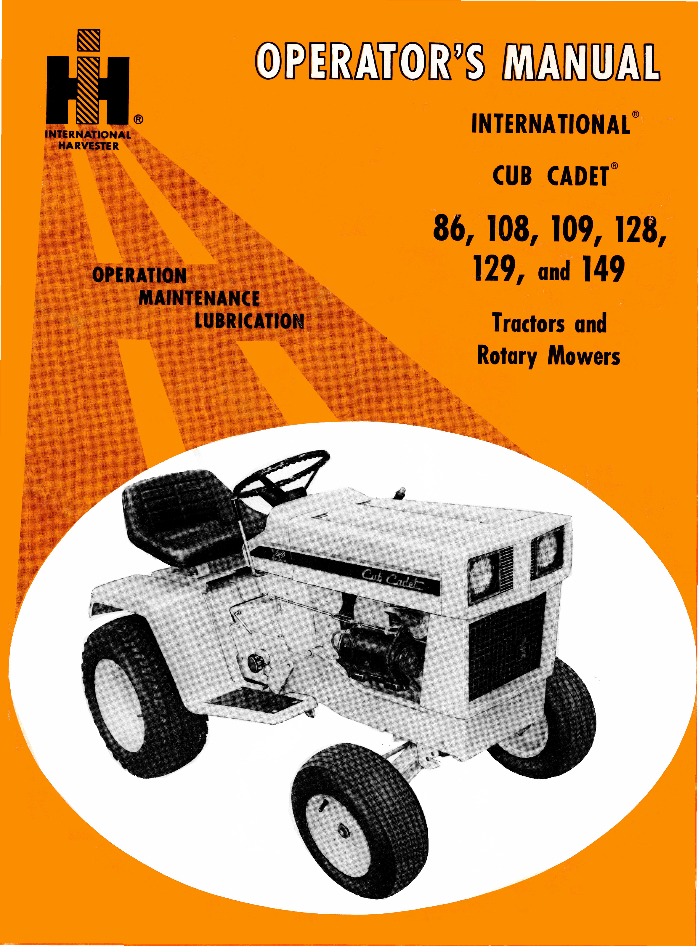 IH Cub Cadet 86, 108, 109, 128, 129, 149 Tractors Operator's