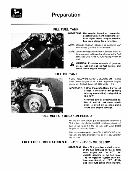 John Deere 440 liquifire snowmobile equipment maintenance instructions with text and images on a white background