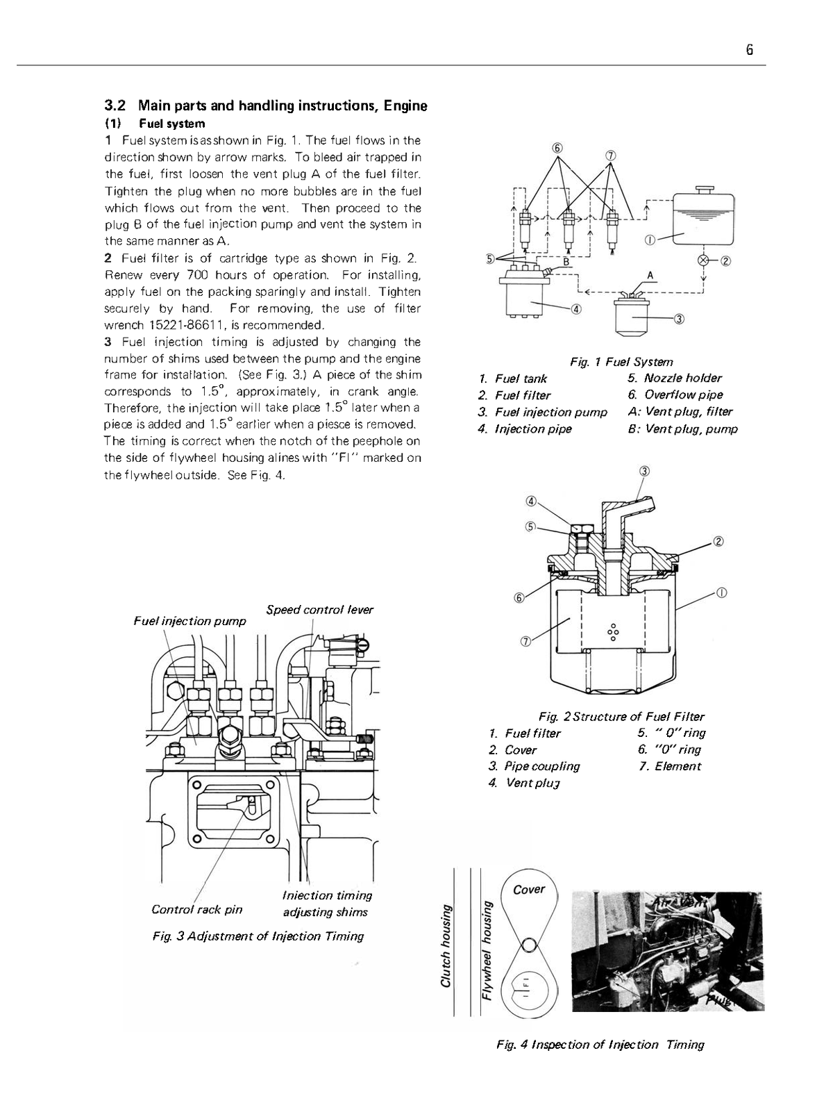 Technical diagram and text on engine parts and handling instructions for a Kubota tractor model L225.