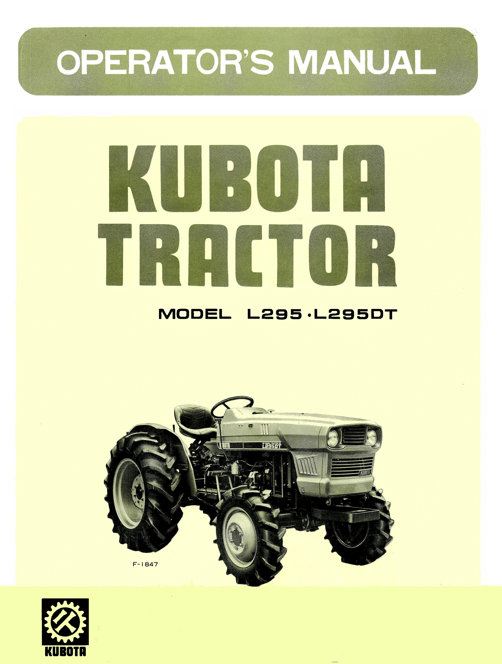 Kubota Tractor Model L295, L295DT Operator's Manual