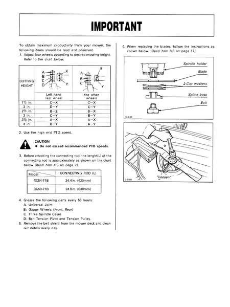 Kubota Rotary Mower Models RC54-71B and RC60-71B Operator's Manual