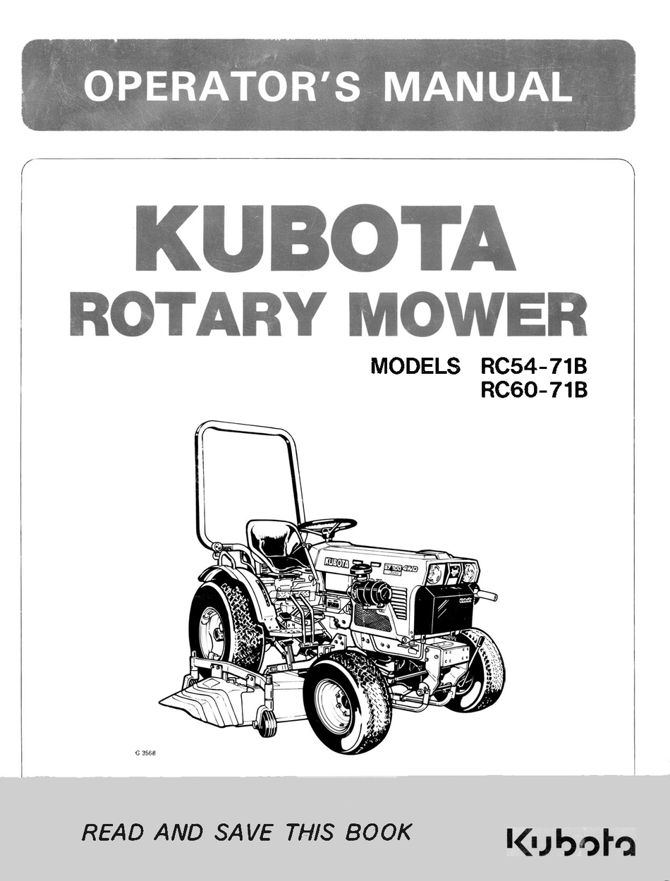 Kubota Rotary Mower Models RC54-71B and RC60-71B Operator's Manual