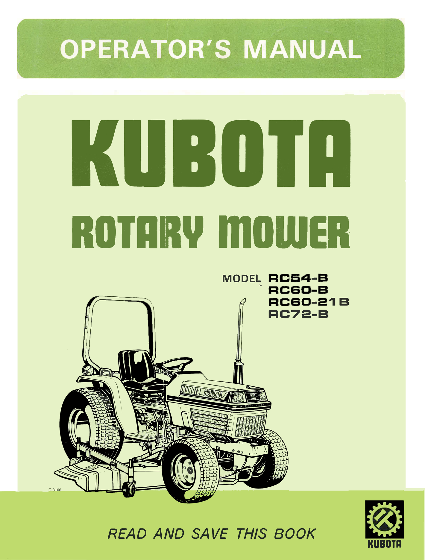 Kubota RC54-B, RC60-B, RC60-21 B, RC72-B Rotary Mower Manual