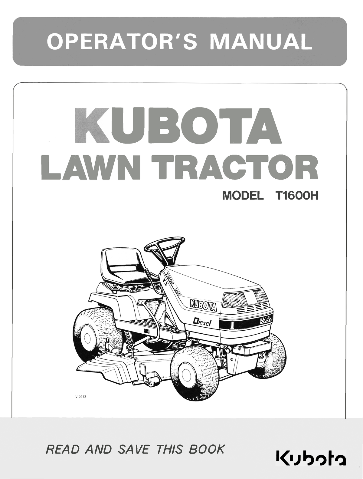 Kubota T1600H Lawn Tractor Operator's Manual