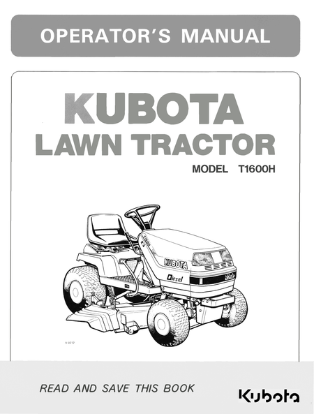 Kubota T1600H Lawn Tractor Operator's Manual