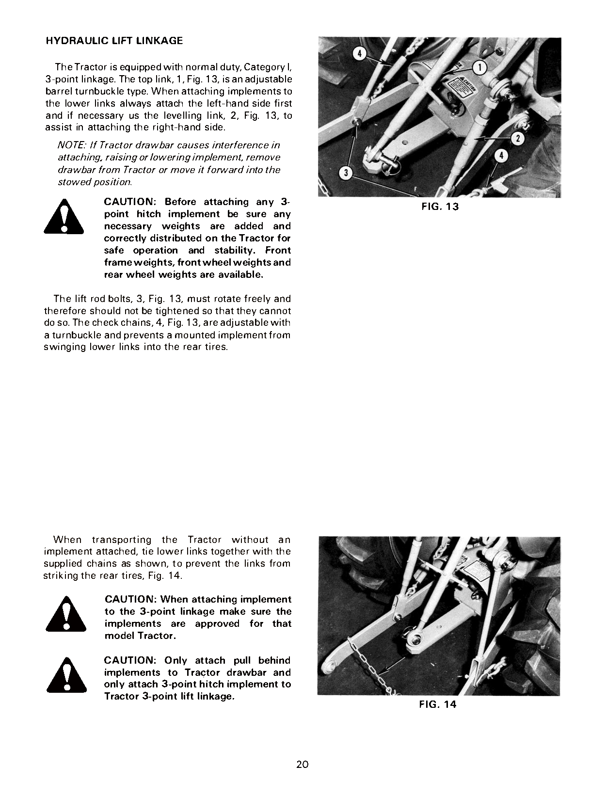 Technical Massey Ferguson MF 205 & 205-4 manual page with hydraulic lift linkage instructions and diagrams.