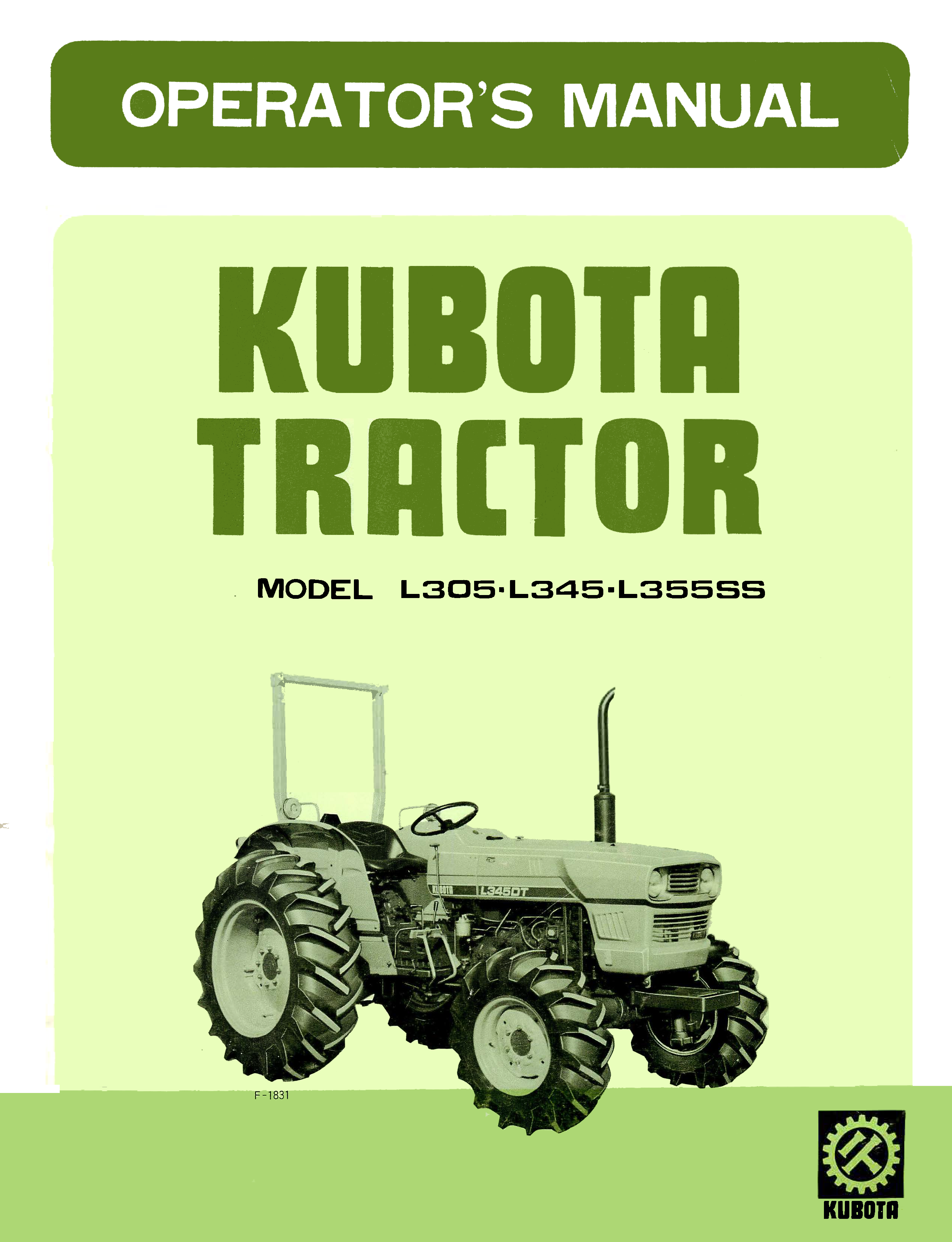 Kubota Tractor Model L305, L345, L355SS Operator's Manual