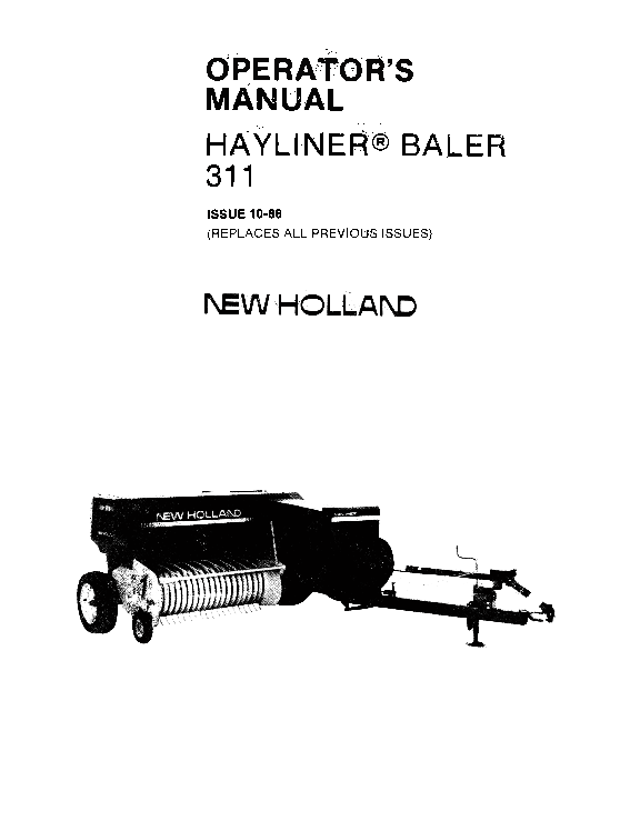 New Holland Hayliner 311 Baler Operator's Manual