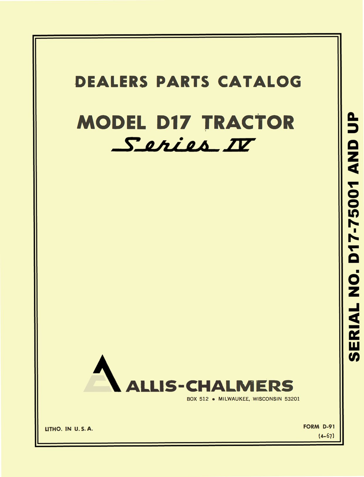 Allis Chalmers Model D17 Tractor Series IV (Series Four) - Parts Catalog - Ag Manuals - A Provider of Digital Farm Manuals - 1