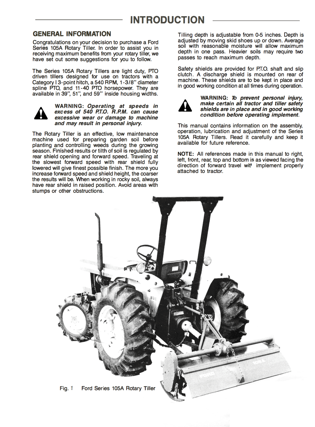 Ford Series 105A Tillers Operator