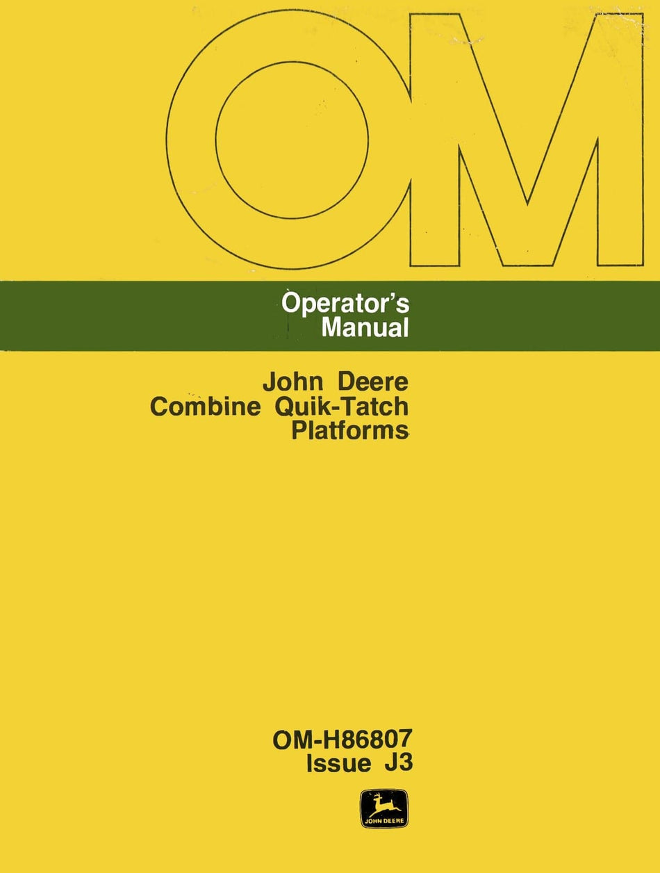 John Deere Combine Quik-Tatch Platforms Operator's Manual