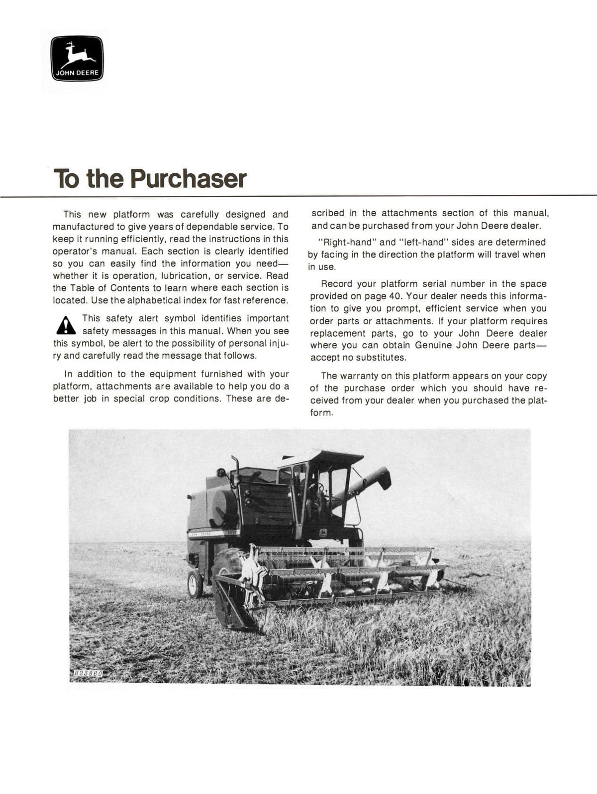 Download John Deere Combine Quik-Tatch Platforms - Operator's Manual - Ag Manuals - A Provider of Digital Farm Manuals - 1