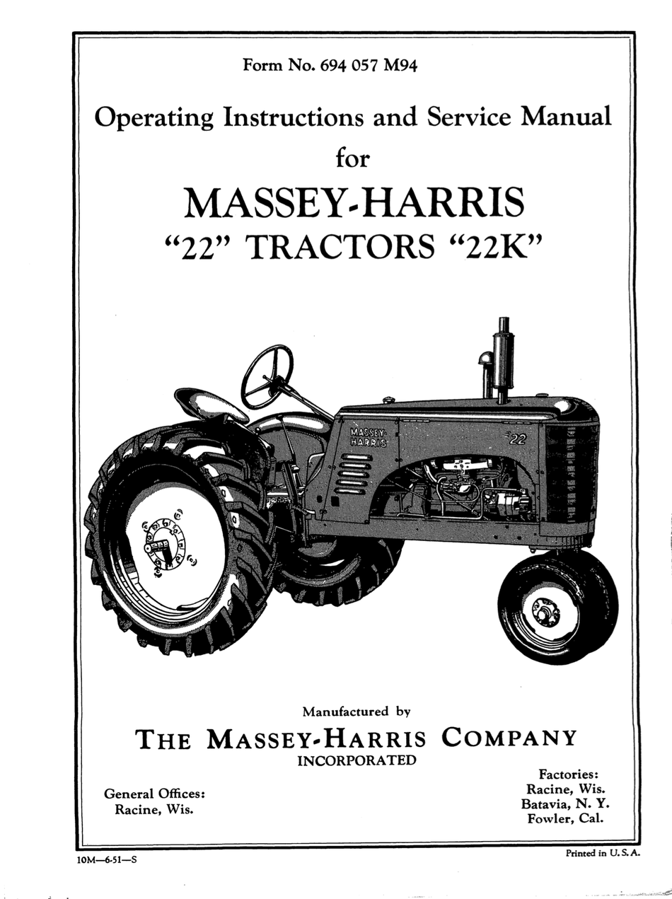 Massey-Harris "22" Tractors "22K" - Operating Instructions and Service Manual - Ag Manuals - A Provider of Digital Farm Manuals - 1