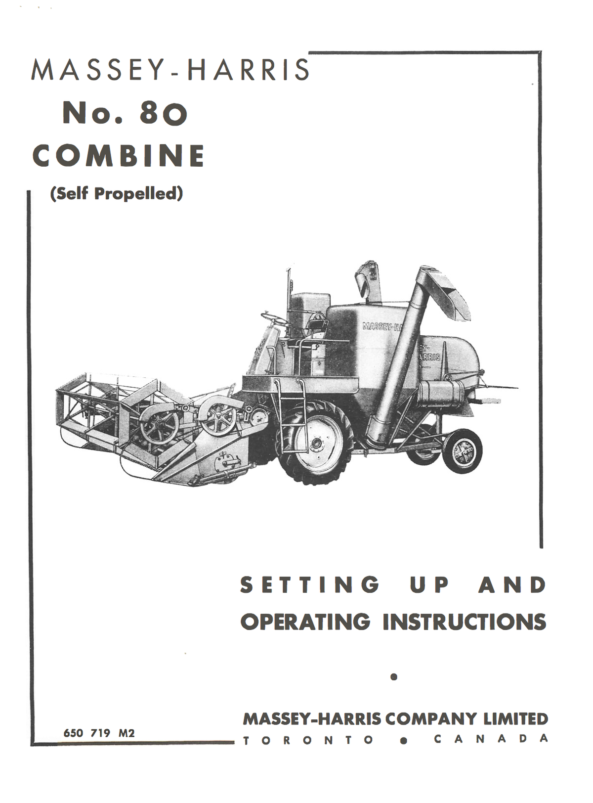 Massey-Harris No. 80 Combine Operator's Manual - Ag Manuals - A Provider of Digital Farm Manuals - 1