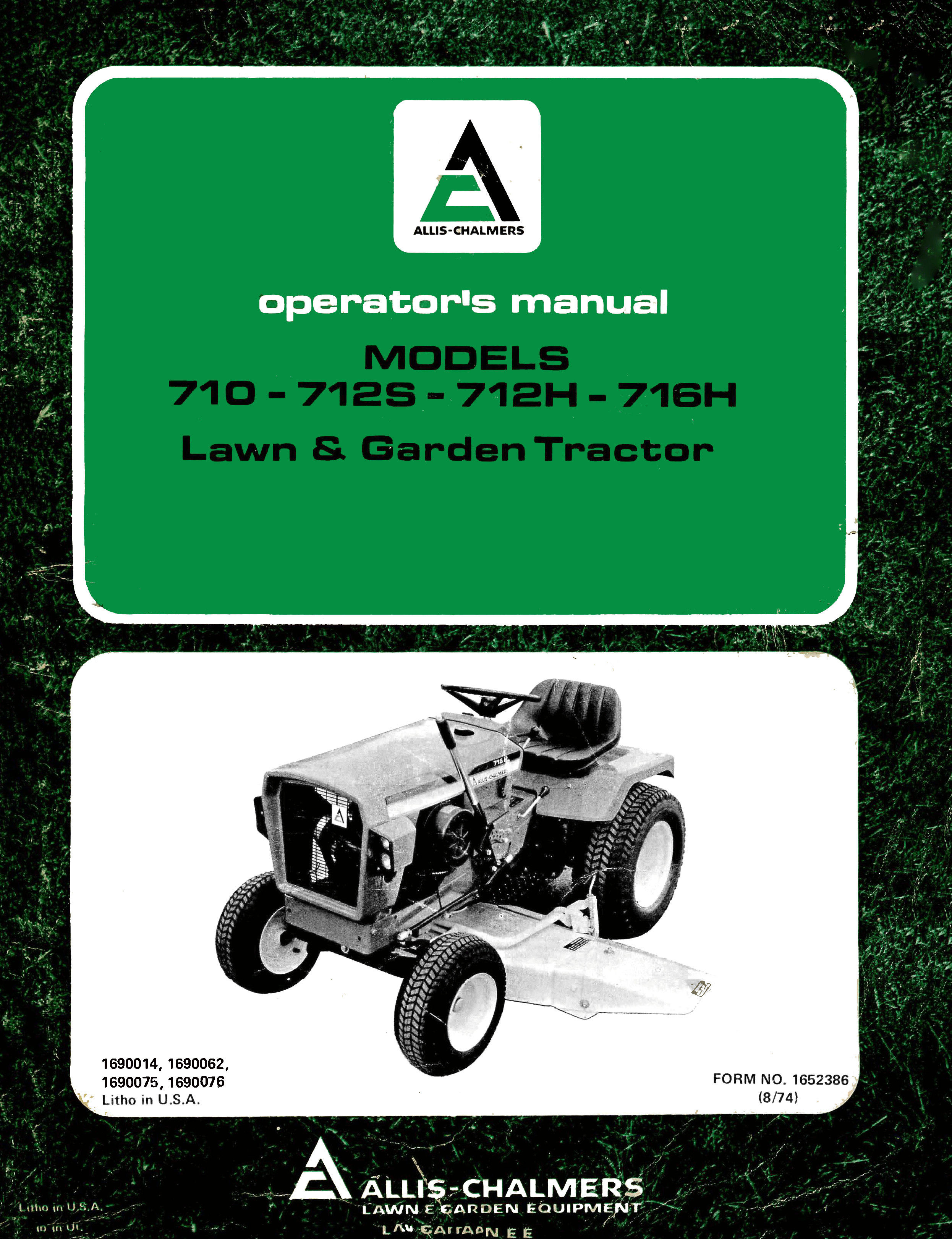 Allis Chalmers 710, 712S, 712H, 716H Lawn & Garden Tractor Manual