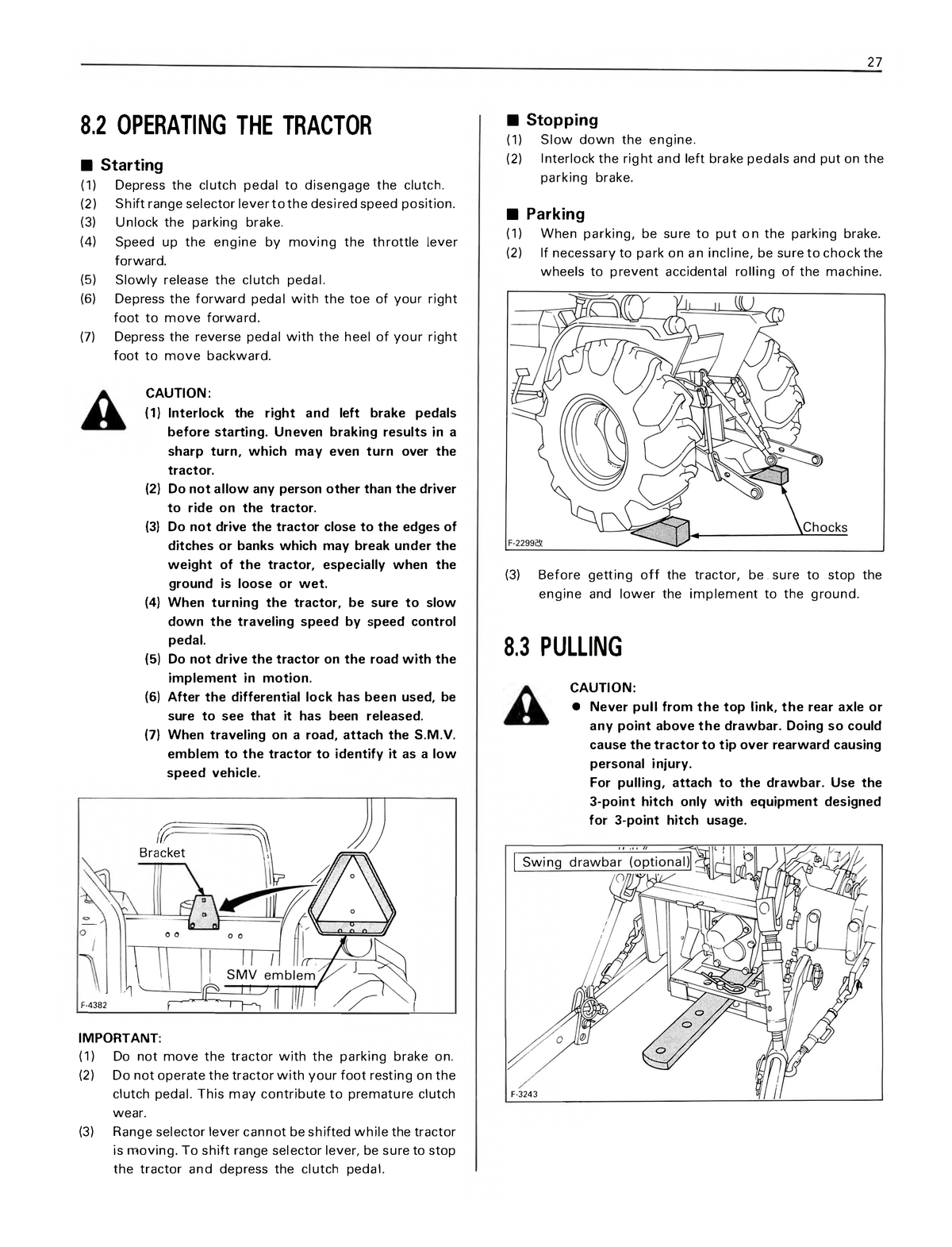 Kubota Tractor B9200HST Operator's Manual three point hitch
