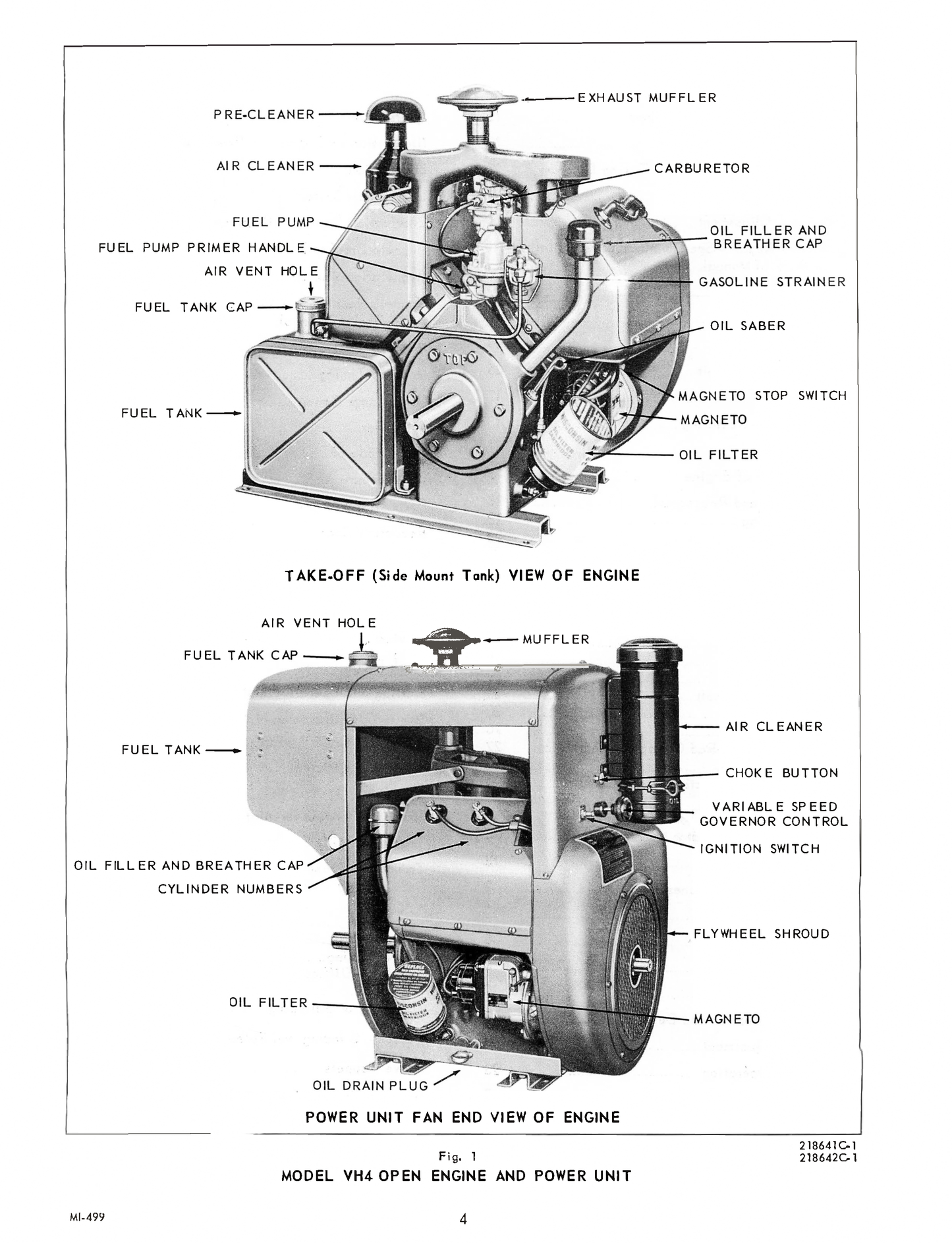 Wisconsin AirCooled 4 Cyl Engines VH4 and VH4D Instruction and Parts